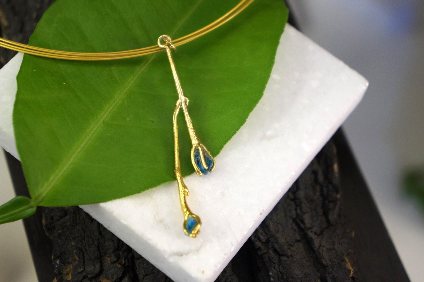 Real Jasmine Twig Statement Necklace, Handmade Statement Jewelry, Organic Botanical Pendant, Gift for Beauty & Hope, 14K Gold Plated Sterling Silver 925