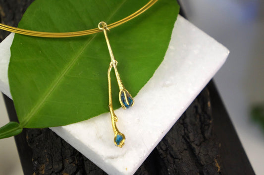 Real Jasmine Twig Statement Necklace, Handmade Statement Jewelry, Organic Botanical Pendant, Gift for Beauty & Hope, 14K Gold Plated Sterling Silver 925