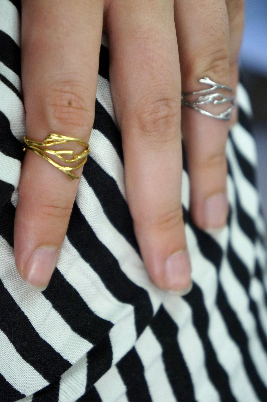 Real Jasmine Twig Gold Ring, Handmade Nature Jewelry, Organic Branch Band, Gift for Beauty & Purity, Eco Sustainable Sterling Silver 925