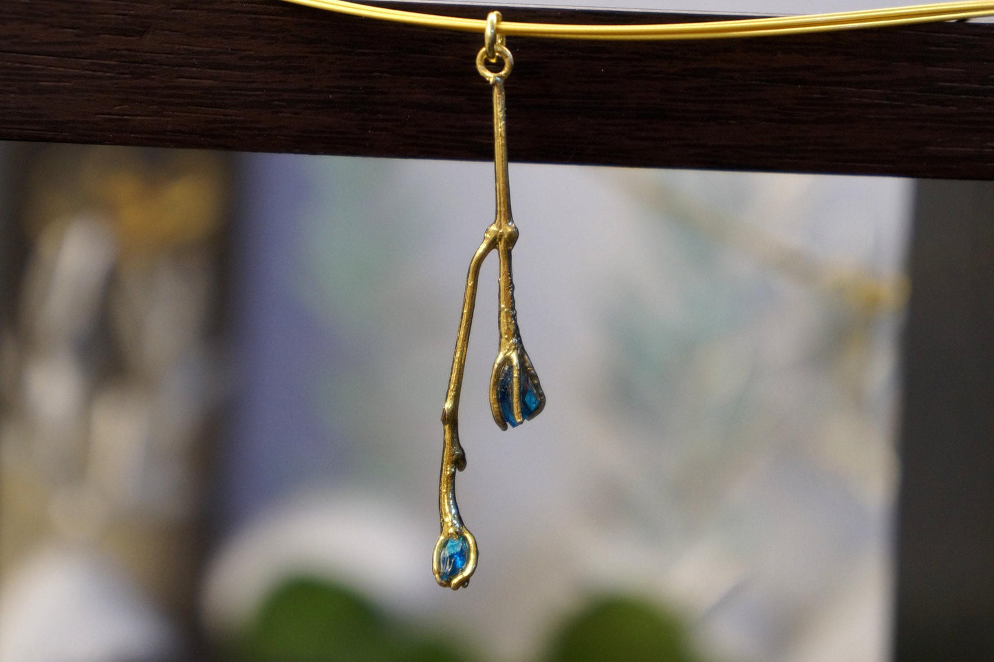 Real Jasmine Twig Statement Necklace, Handmade Statement Jewelry, Organic Botanical Pendant, Gift for Beauty & Hope, 14K Gold Plated Sterling Silver 925