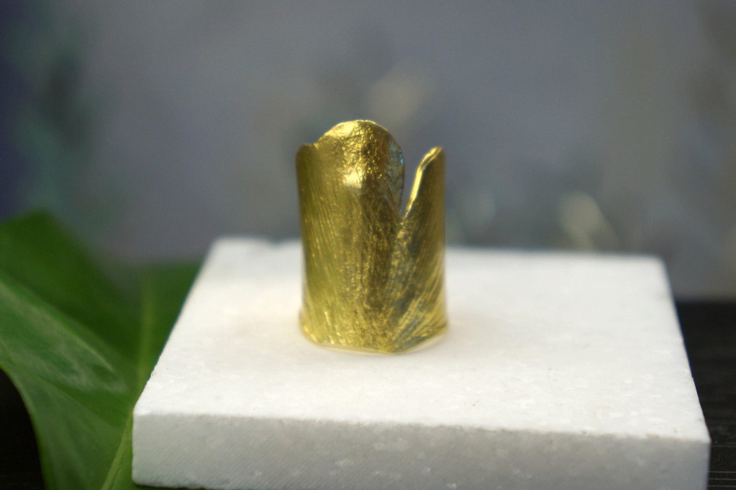 Ginkgo Leaf Ring: Adjustable Gold-Plated Brass Nature Jewelry