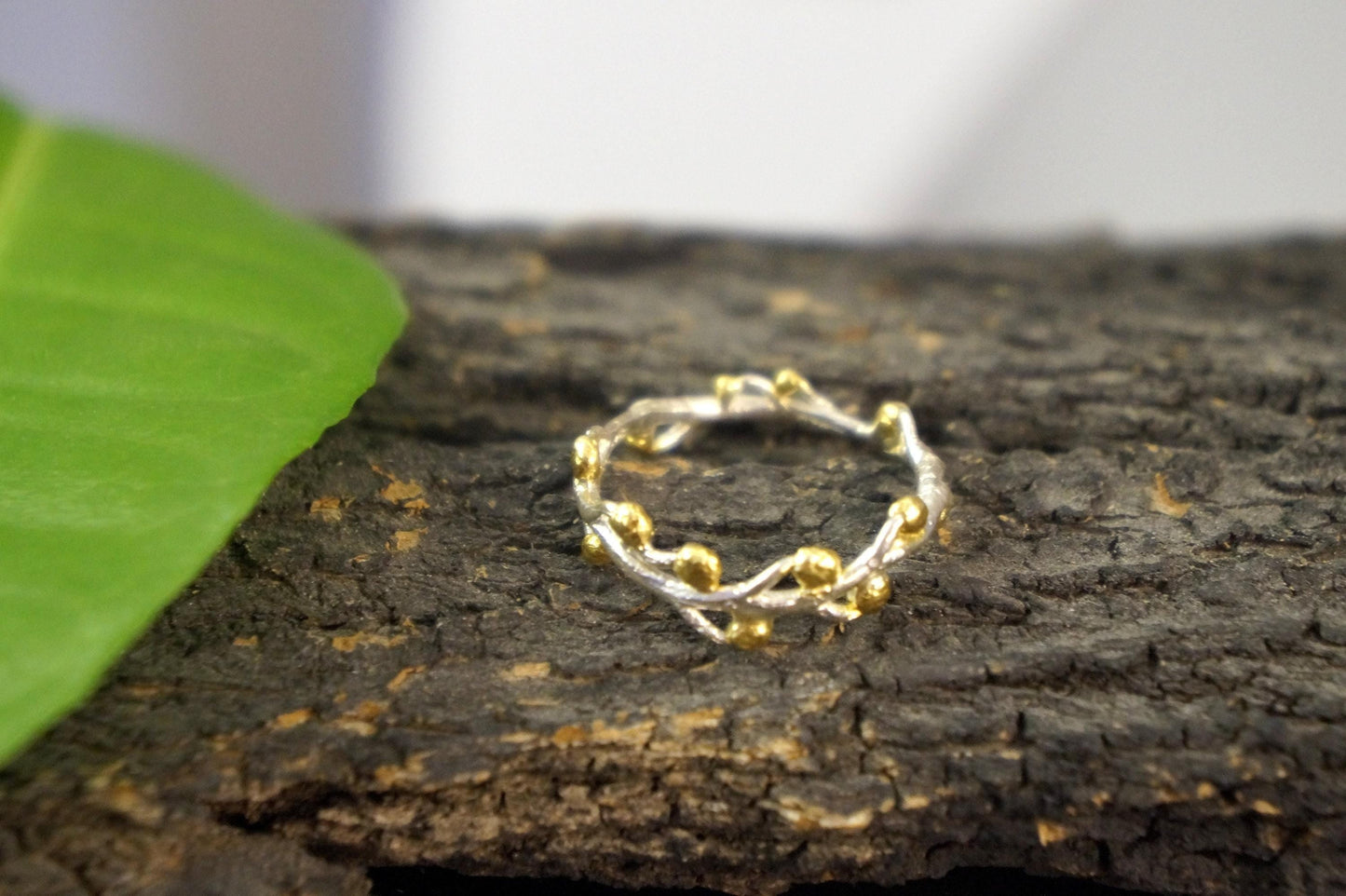 Gold Acacia Ring, Gold-Plated Sterling Silver Jewelry, Acacia Leaf Band, Gift for Her, Birthday Gift for Women, Handmade Jewelry