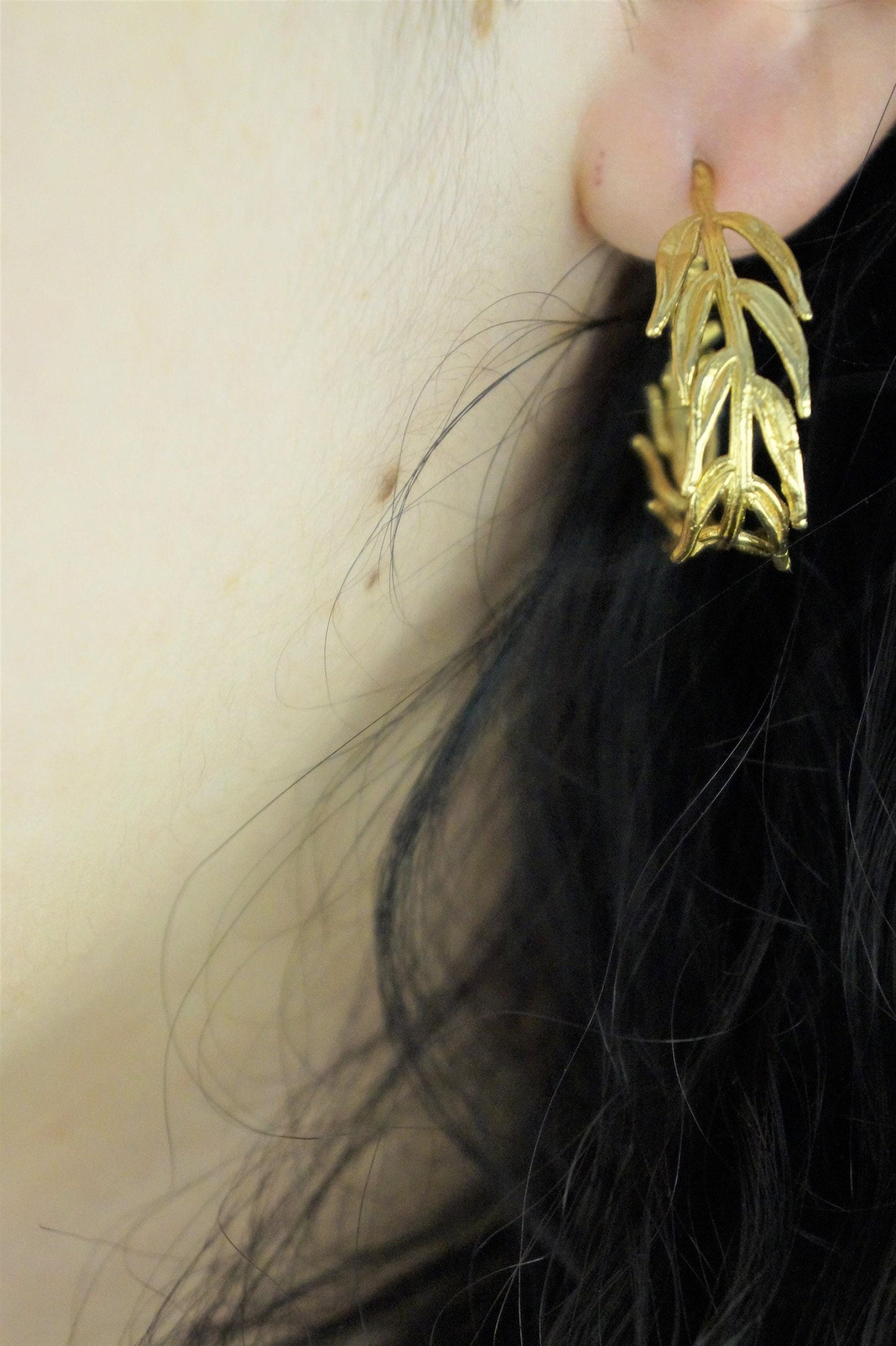 Real Araucaria Leaf Hoop Earrings, Handmade Nature Jewelry, Organic Botanical Hoops, Unique Gift for Nature Lovers, Gold or Sterling Silver 925