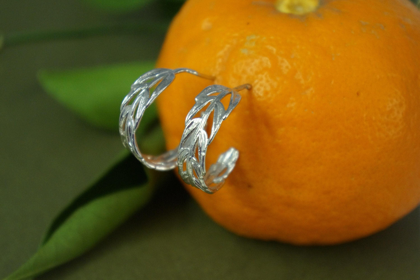 Real Araucaria Leaf Hoop Earrings, Handmade Nature Jewelry, Organic Botanical Hoops, Unique Gift for Nature Lovers, Gold or Sterling Silver 925