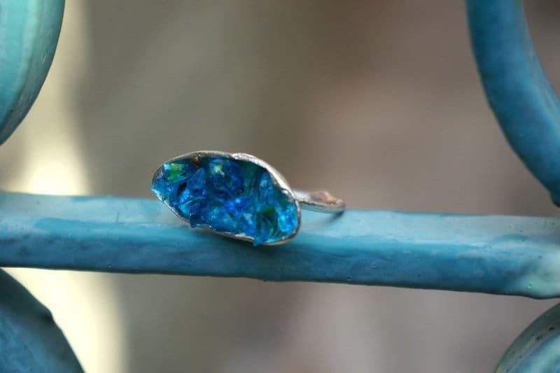 Real Mussel Shell Silver Ring with Blue Murano Glass, Handmade Nature Jewelry, Organic Nature Band, Gift for Wisdom & Balance, Gold or Sterling Silver 925