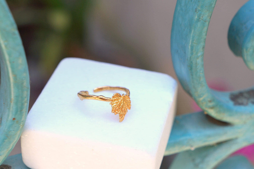 Handmade Vine Leaf Ring - Solid Gold Adjustable Statement Jewelry