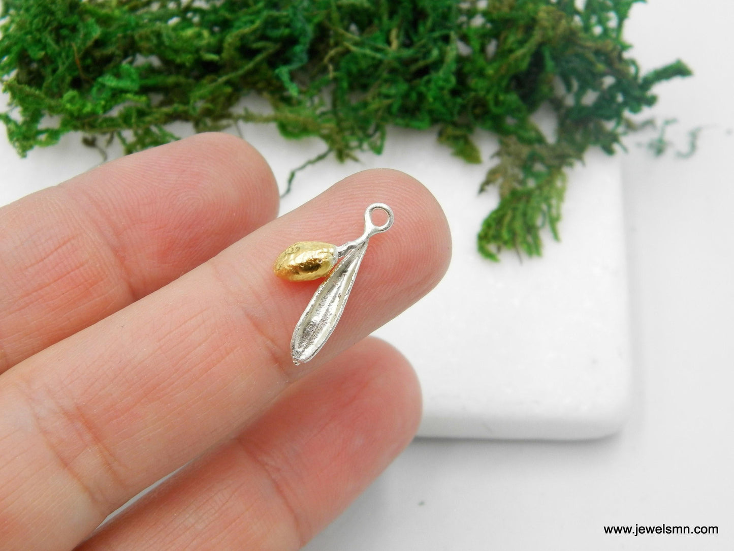 Real White Gold Necklace, Solid Gold Olive Leaf & Fruit Necklace, Pendant Jewelry, Gift for Her, Birthday Gift for Women, Handmade Jewelry