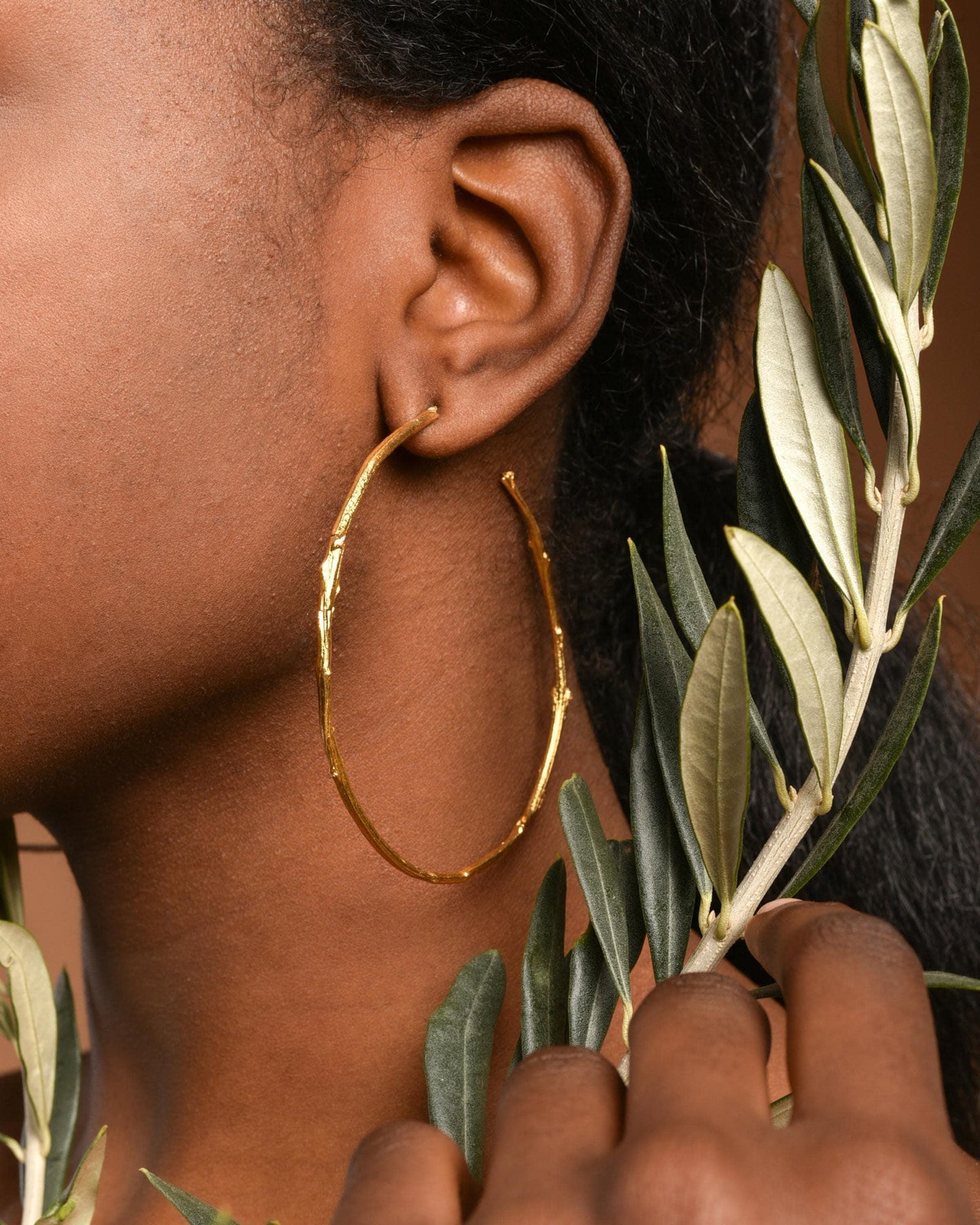 Real Olive Branch Earrings, Handmade Statement Jewelry, Organic Tree Hoops, Gift for Health & Longevity, Gold or Sterling Silver 925