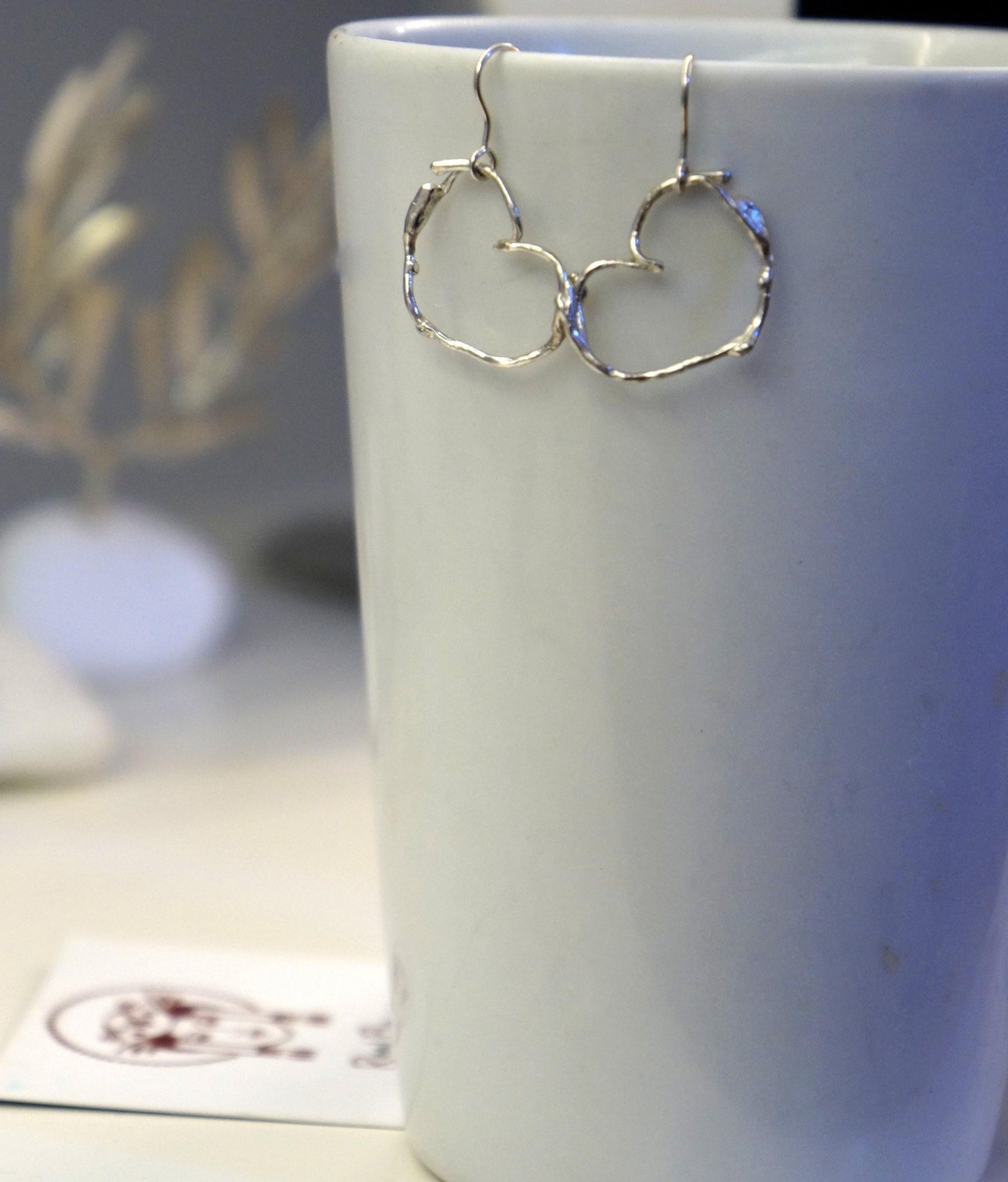 Heart Earrings for girls and women. Sterling silver jasmine plant Twig earrings .