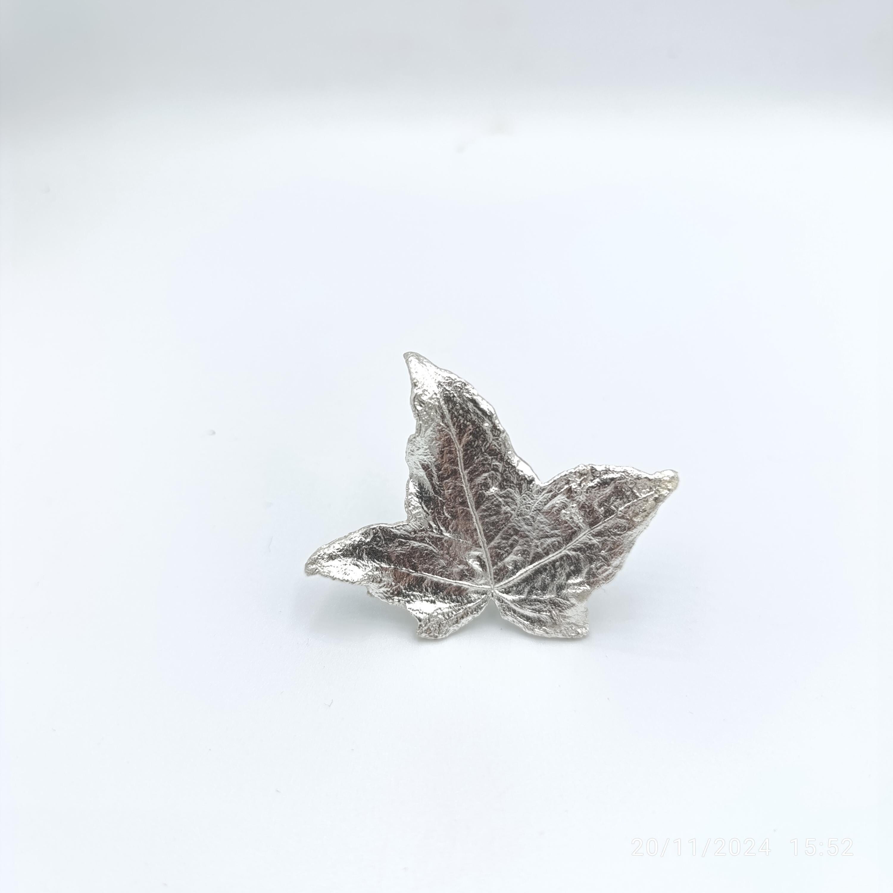 Real Ivy Leaf Gold Ring, Handmade Nature Jewelry, Organic Statement Band, Gift for Health & Luck, Eco Sustainable Sterling Silver 925
