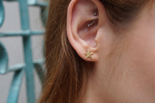 Solid Gold Starfish Stud Earrings - Dainty Yellow, White, Rose