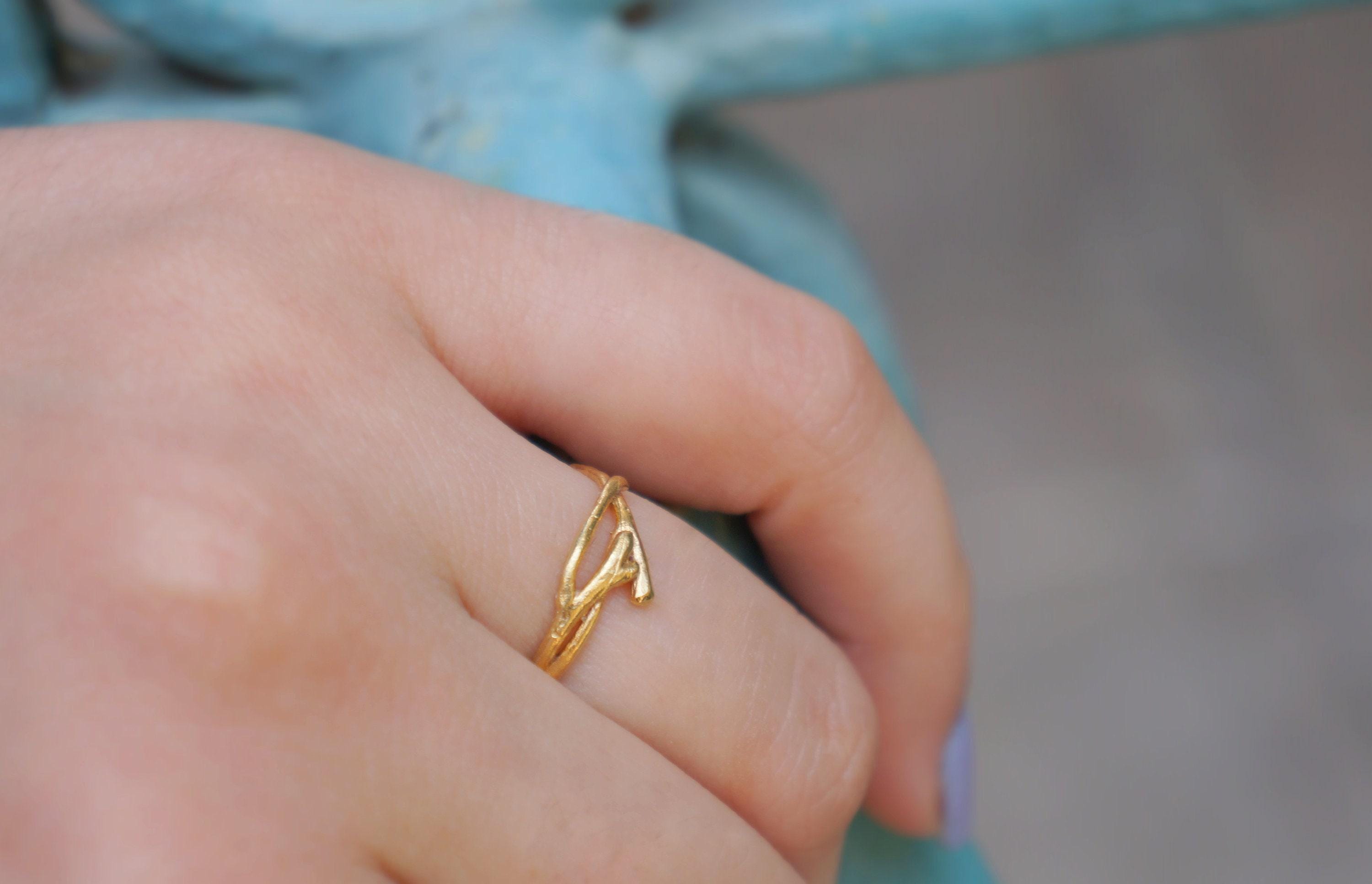 Real Jasmine Gold Ring, Handmade Minimalist Jewelry, Organic Forest Band, Nature's Gift for Fortune & Purity, Sterling Silver 925