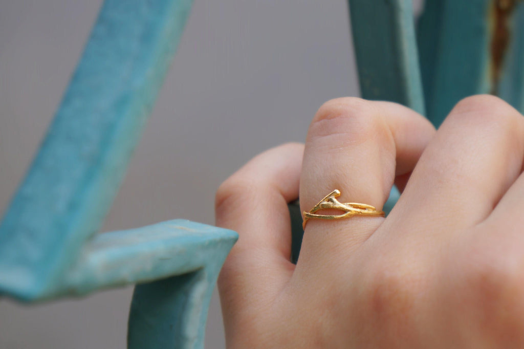 Real Jasmine Gold Ring, Handmade Minimalist Jewelry, Organic Forest Band, Nature's Gift for Fortune & Purity, Sterling Silver 925