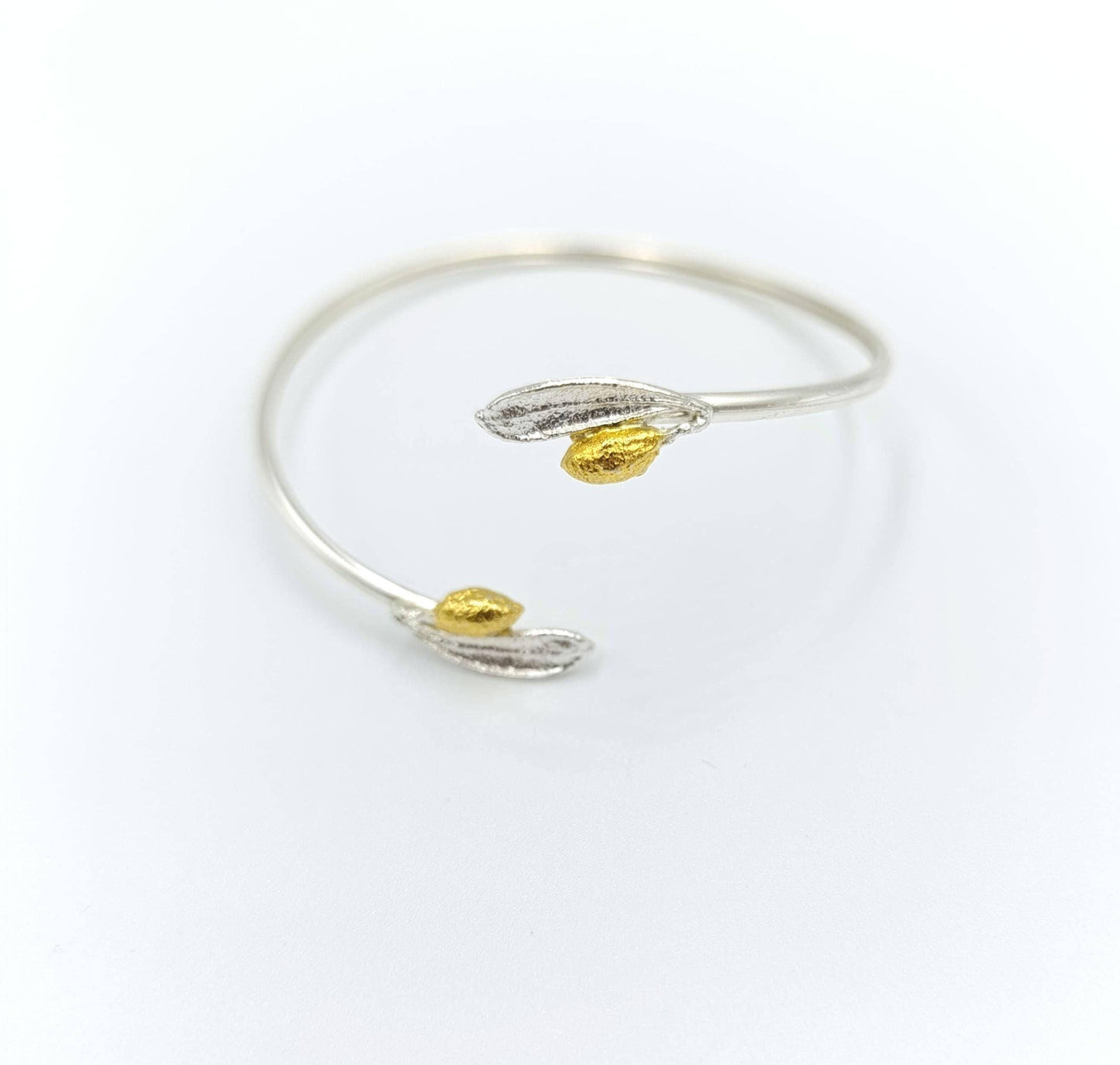 Minimal Unique Olive Bracelet for Women. Recycled Sterling Silver 925 Jewelry by Real plants-Mother Nature Jewellery