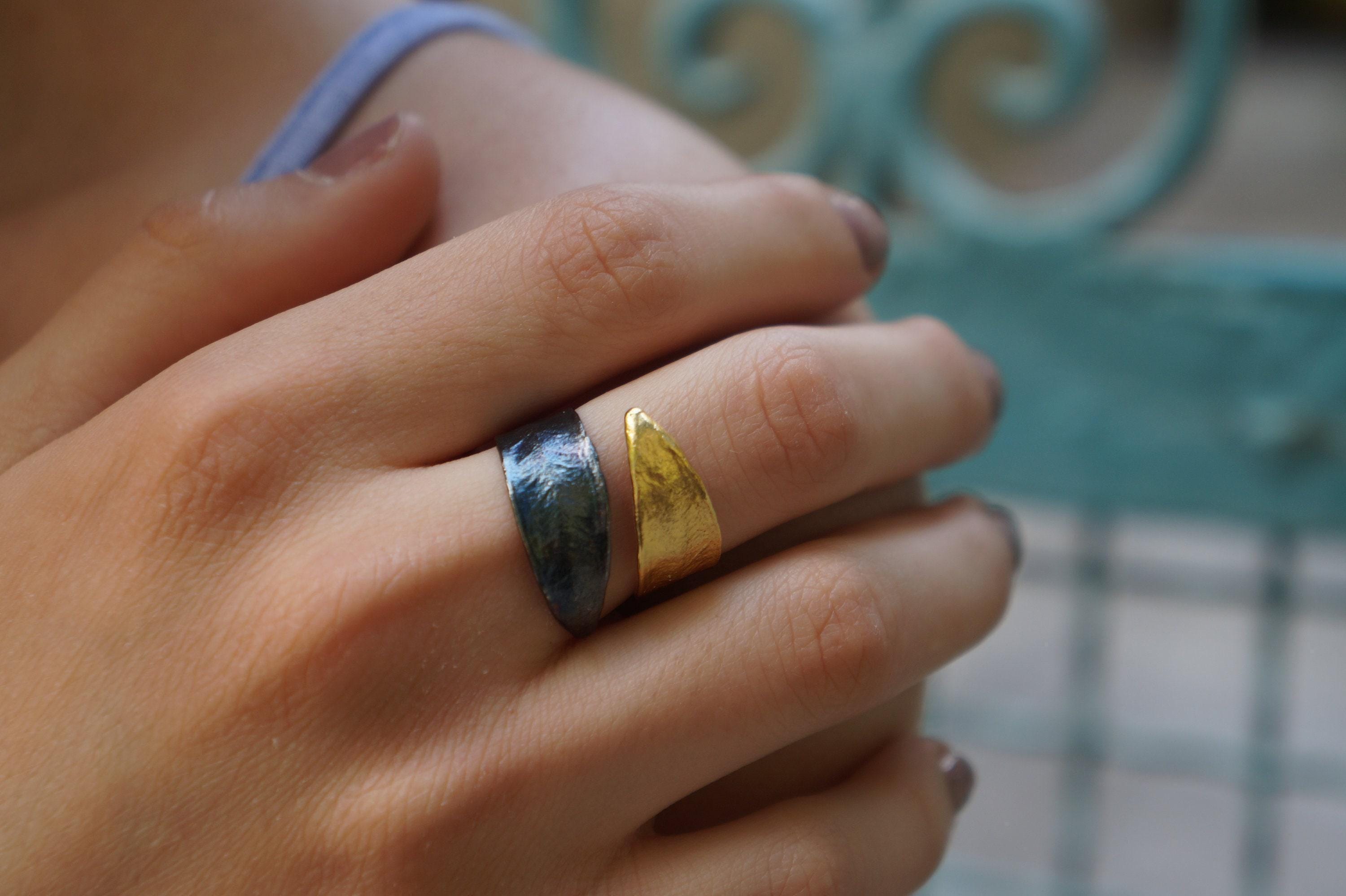 Real Olive Leaf Ring, Handmade Nature Jewelry, Organic Two-Tone Band, Gift for Success & Longevity, Gold and Sterling Silver 925