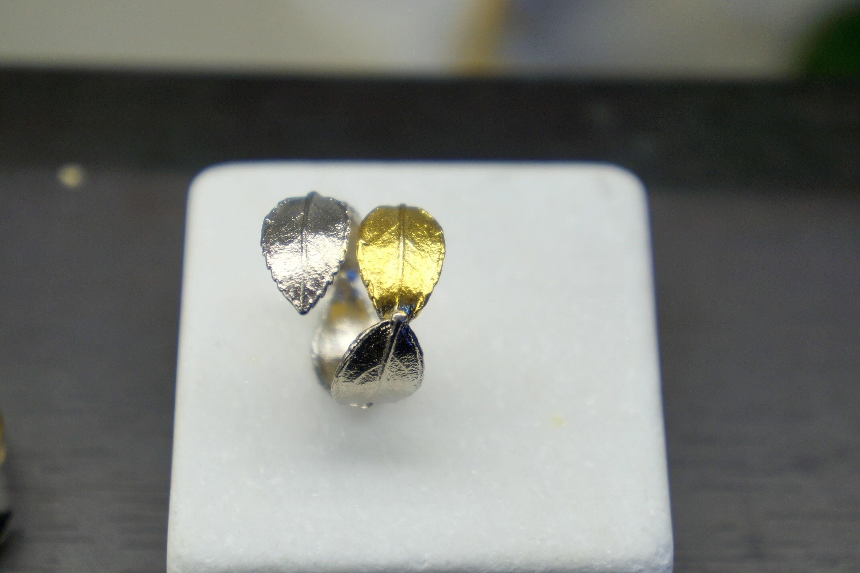 Real Rose Leaf Ring: Handmade Nature Jewelry in Gold and Black Recycled Brass