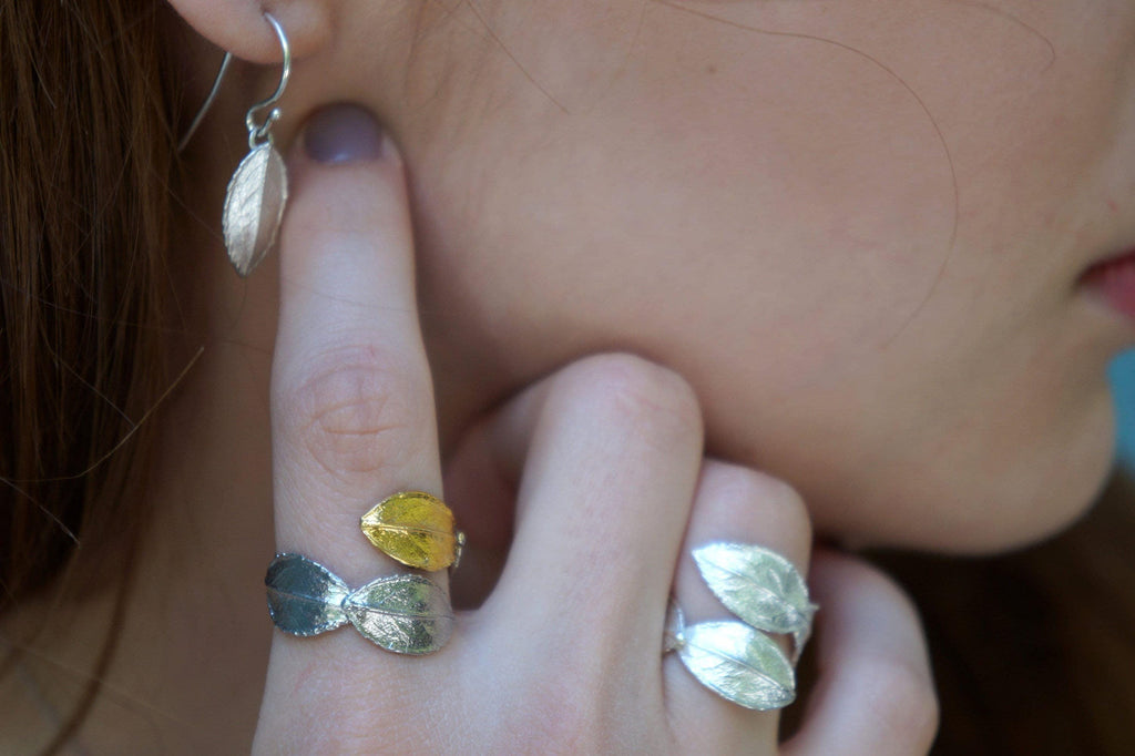 Real Rose Leaf Ring: Handmade Nature Jewelry in Gold and Black Recycled Brass