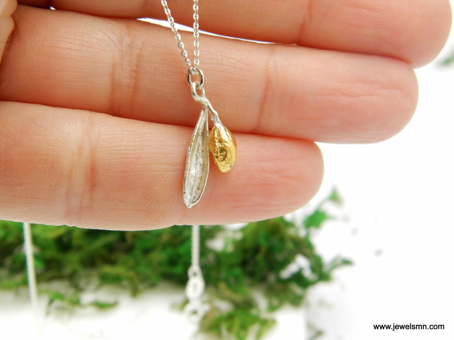 Real White Gold Necklace, Solid Gold Olive Leaf & Fruit Necklace, Pendant Jewelry, Gift for Her, Birthday Gift for Women, Handmade Jewelry