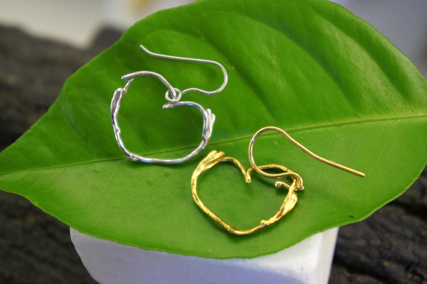 Heart Earrings for girls and women. Sterling silver jasmine plant Twig earrings .