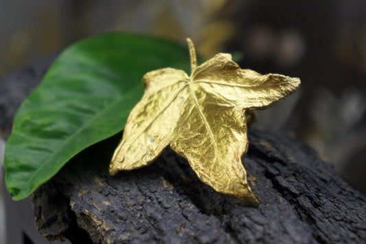 Real Ivy Leaf Gold Ring, Handmade Nature Jewelry, Organic Statement Band, Gift for Health & Luck, Eco Sustainable Sterling Silver 925