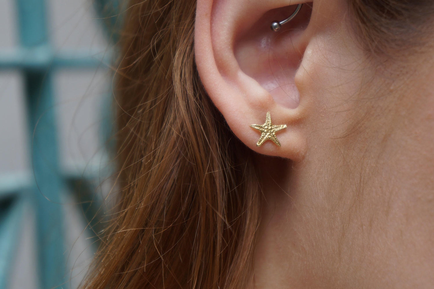 Solid Gold Starfish Stud Earrings - Dainty Yellow, White, Rose