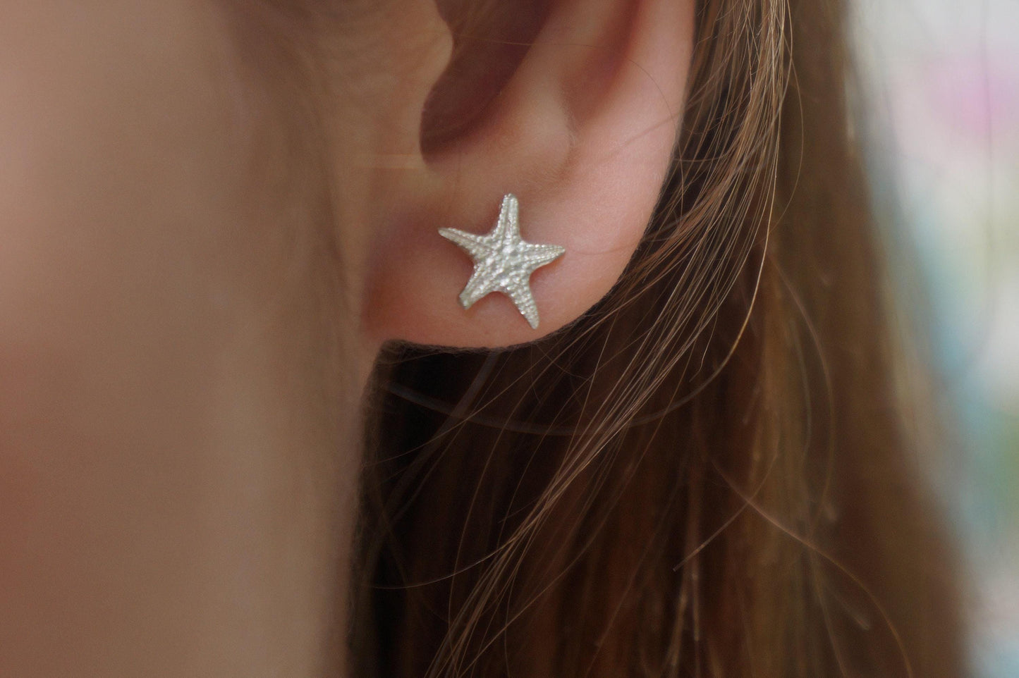 Solid Gold Starfish Stud Earrings - Dainty Yellow, White, Rose