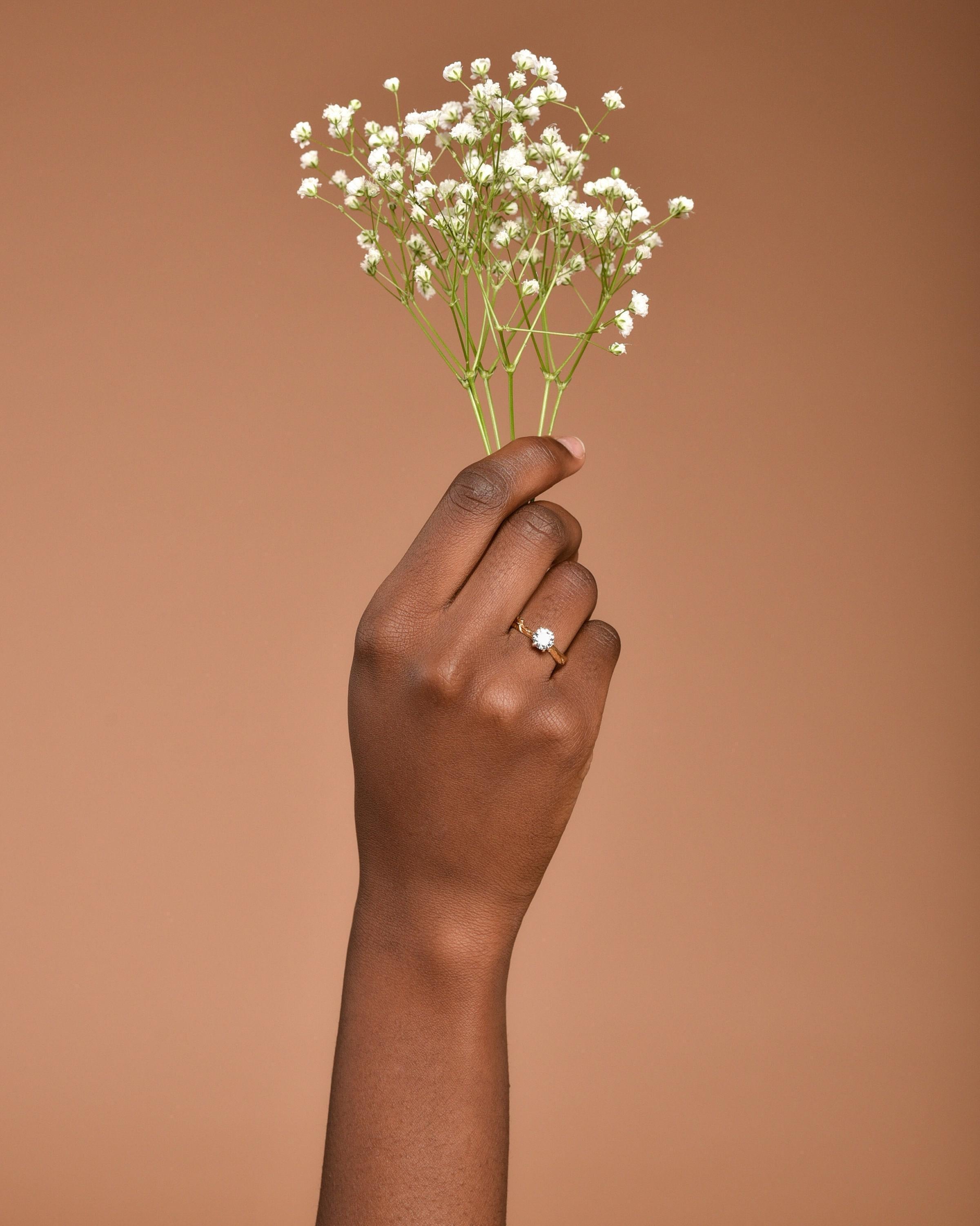 Ethical Gemstone Ring, made of Citrus Tree twig. Recycled sterling silver and goldplate. Symbol of purification and happiness.