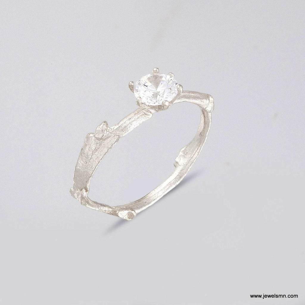 Ethical Gemstone Ring, made of Citrus Tree twig. Recycled sterling silver and goldplate. Symbol of purification and happiness.
