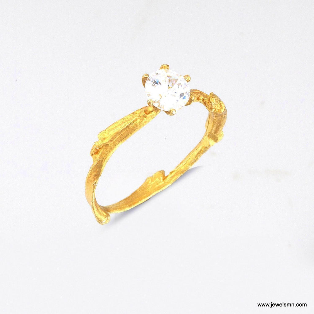 Ethical Gemstone Ring, made of Citrus Tree twig. Recycled sterling silver and goldplate. Symbol of purification and happiness.
