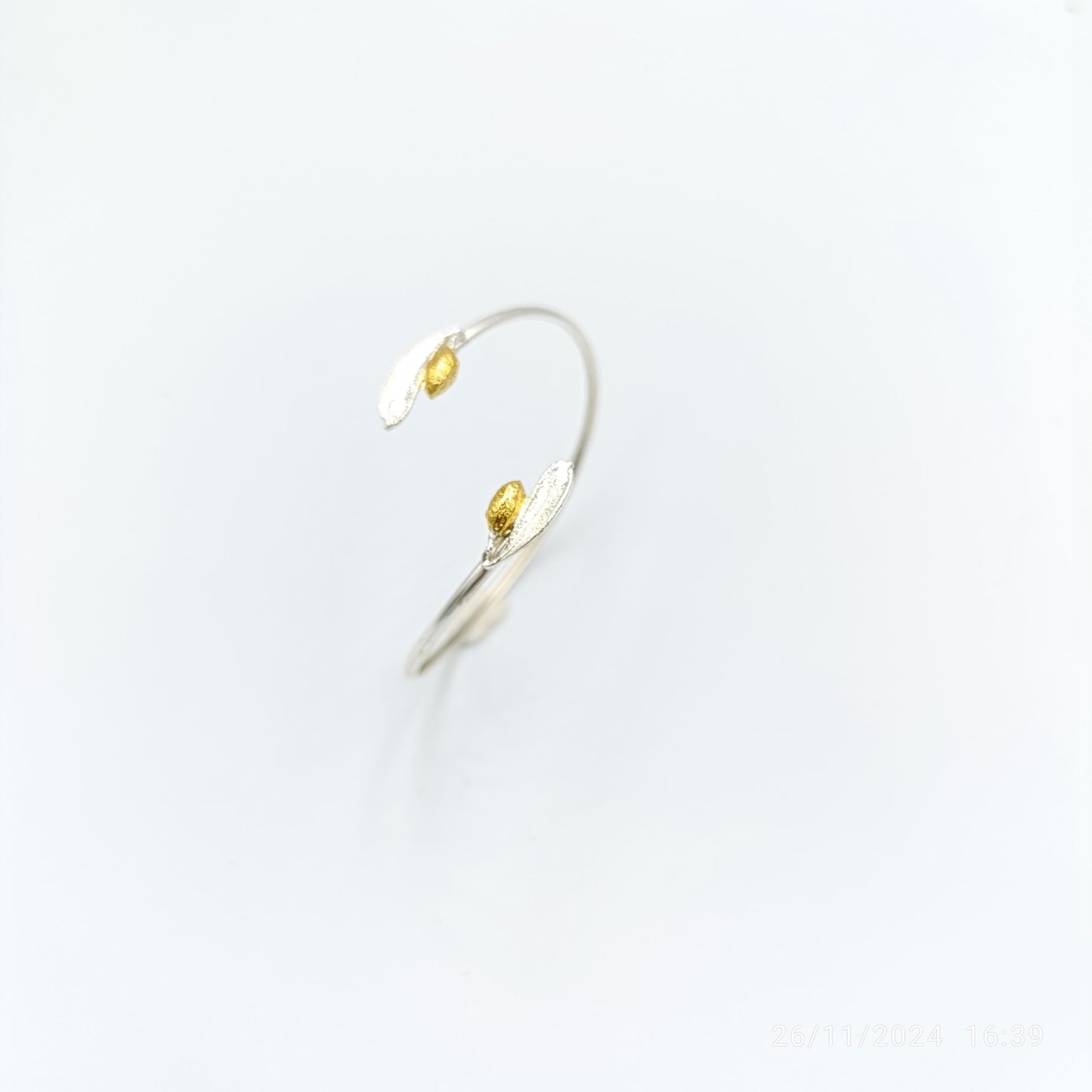 Minimal Unique Olive Bracelet for Women. Recycled Sterling Silver 925 Jewelry by Real plants-Mother Nature Jewellery