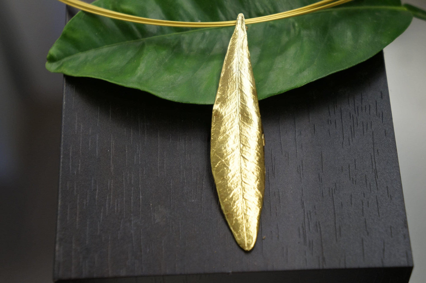 Gold Olive Leaf Necklace, Handmade Nature Jewelry, Organic Tree Pendant, Gift for Vitality & Youth, Eco Sustainable Gold on Brass