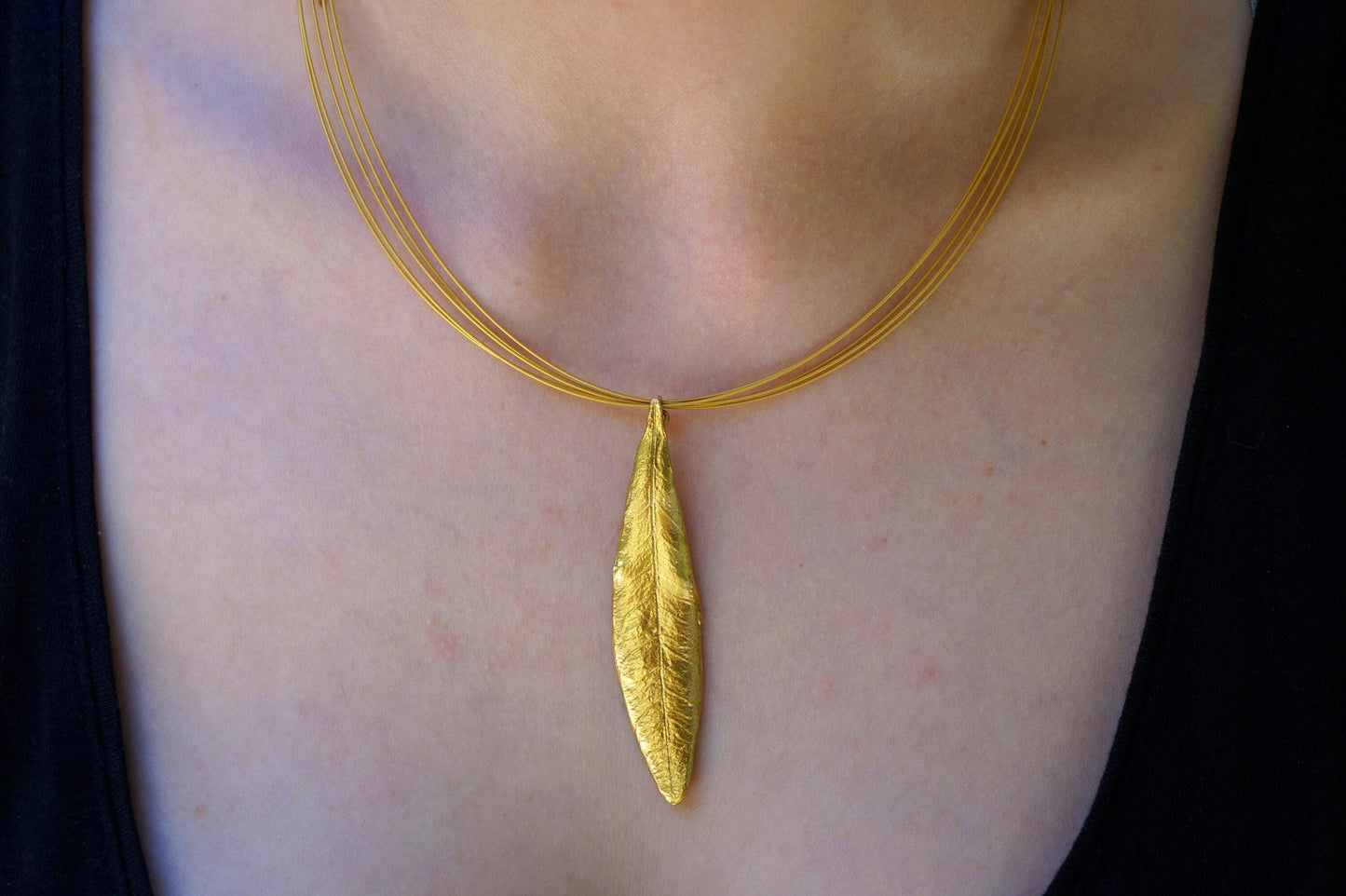 Gold Olive Leaf Necklace, Handmade Nature Jewelry, Organic Tree Pendant, Gift for Vitality & Youth, Eco Sustainable Gold on Brass
