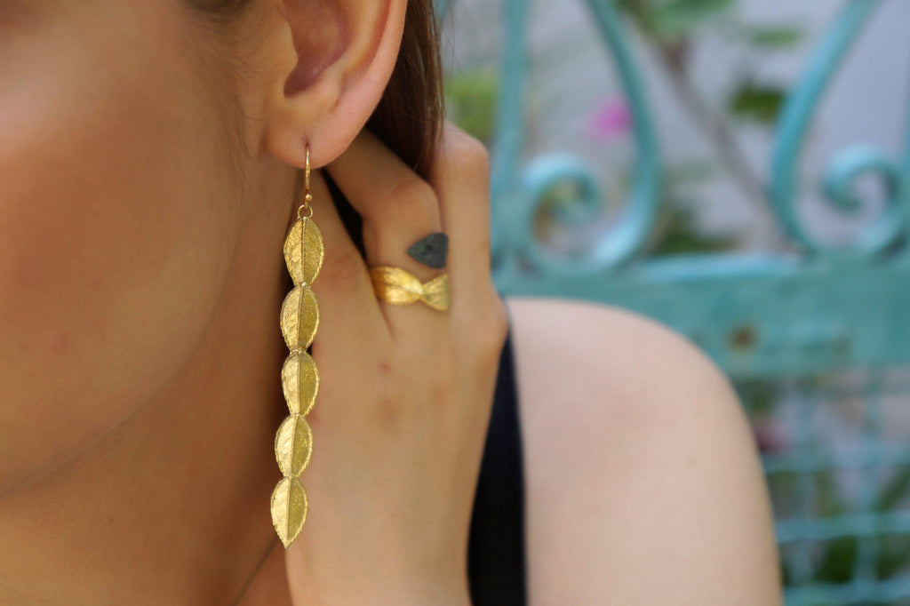 Real Rose Leaf Ring: Handmade Nature Jewelry in Gold and Black Recycled Brass