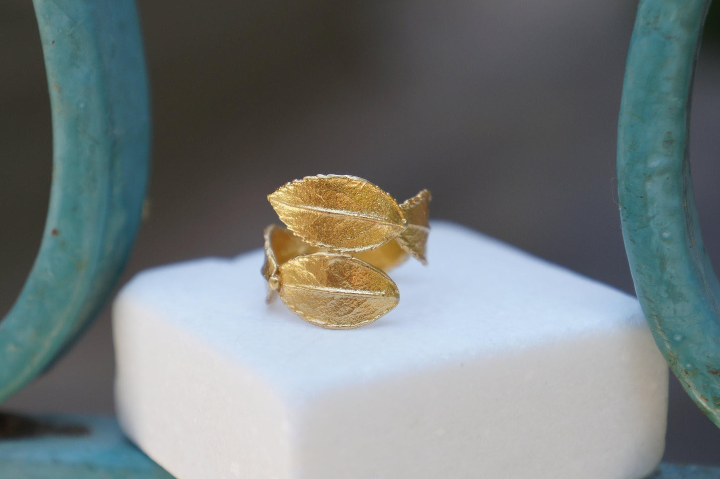 Rose Leaf Ring for Women - Handcrafted 14K Gold Plated Recycled Brass