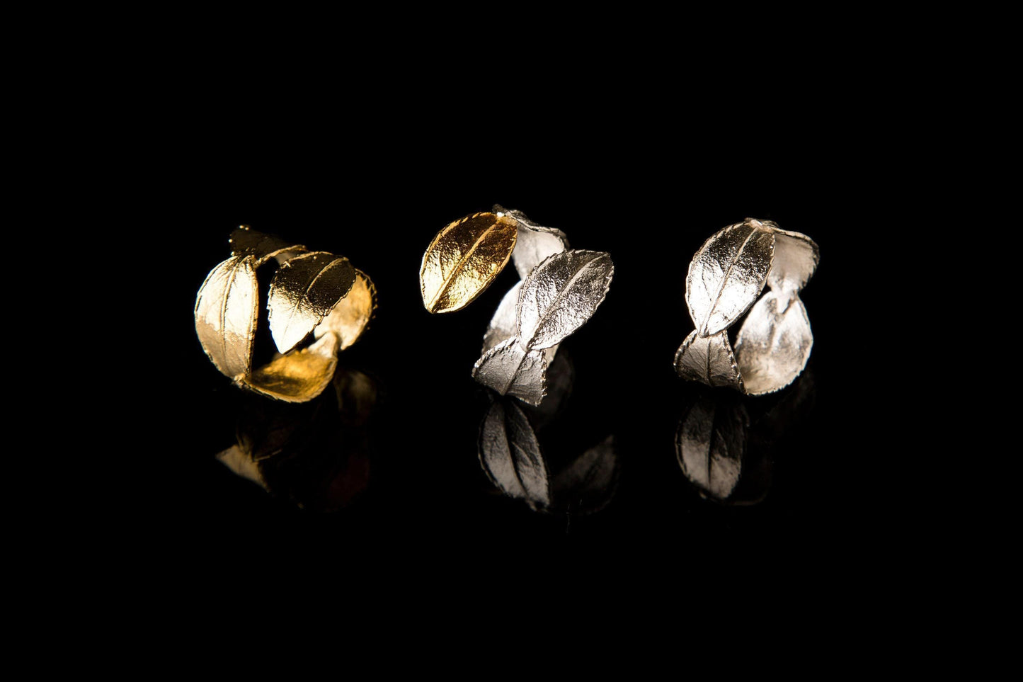 Rose Leaf Ring for Women - Handcrafted 14K Gold Plated Recycled Brass