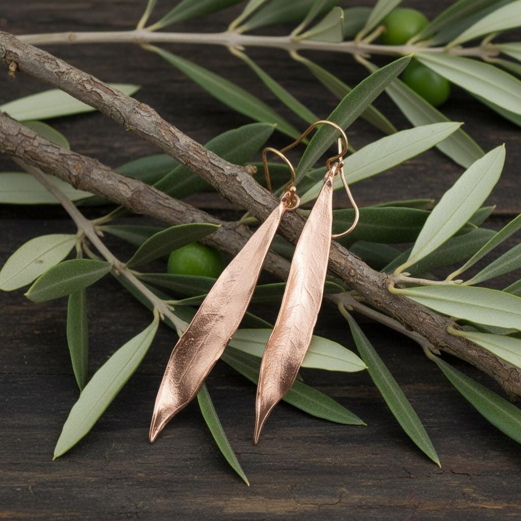 Nature-Inspired Olive Leaves Earrings, Long Dangle 925 Recycled Sterling silver.Symbolizes peace, protection and fertility
