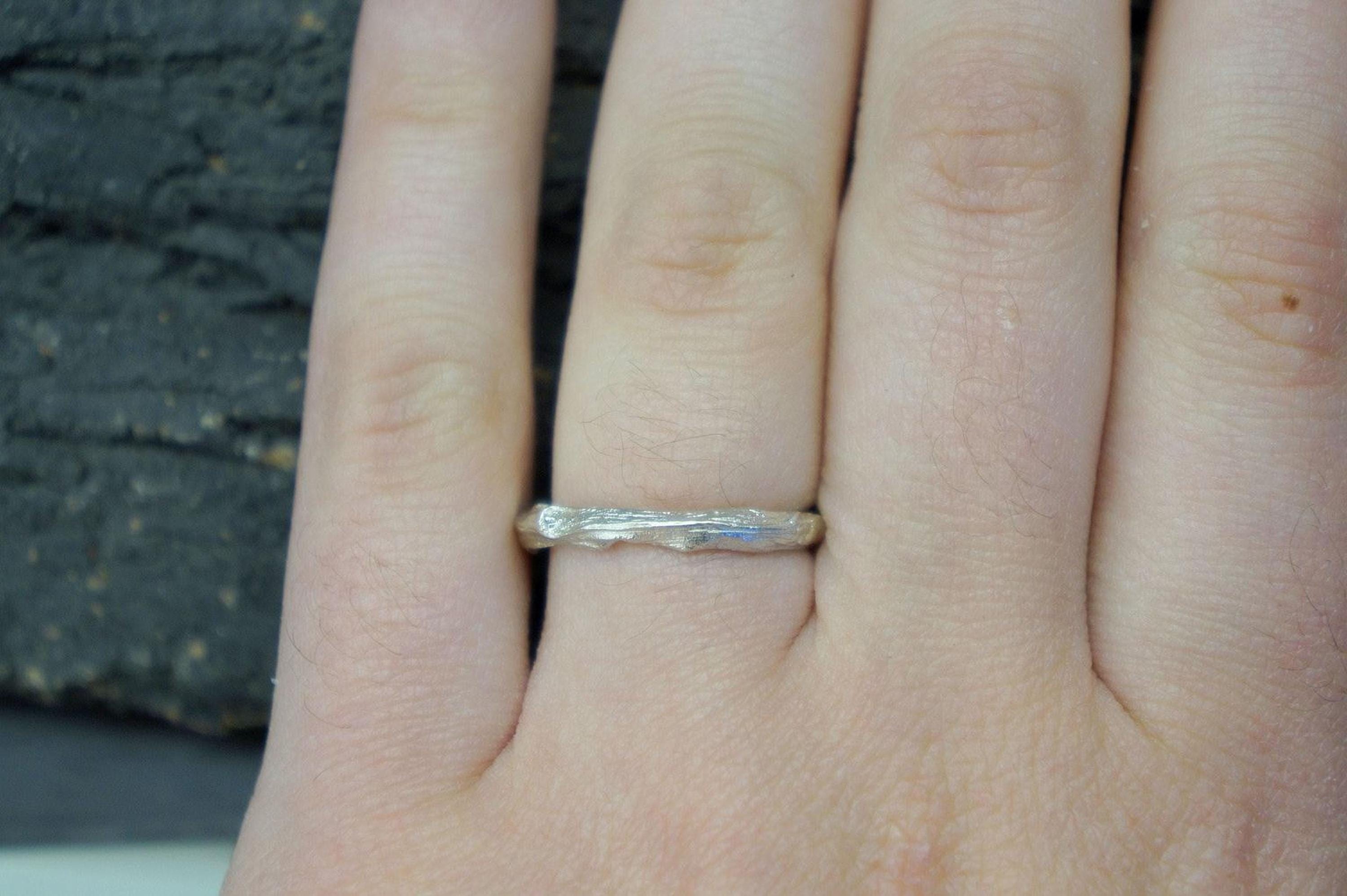Dainty Branch Ring, Handmade Minimalist Jewelry, Organic Promise Band, Eco Gift for Vitality & Luck, Gold or Sterling Silver 925