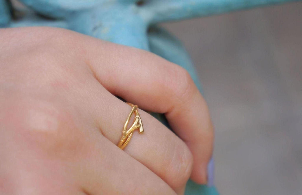 Solid Gold Jasmine Branch Ring, Handmade Minimalist Nature Jewelry, Dainty Organic Band, Gift for Purity & Health, Real Gold (9K, 14K, 18K)