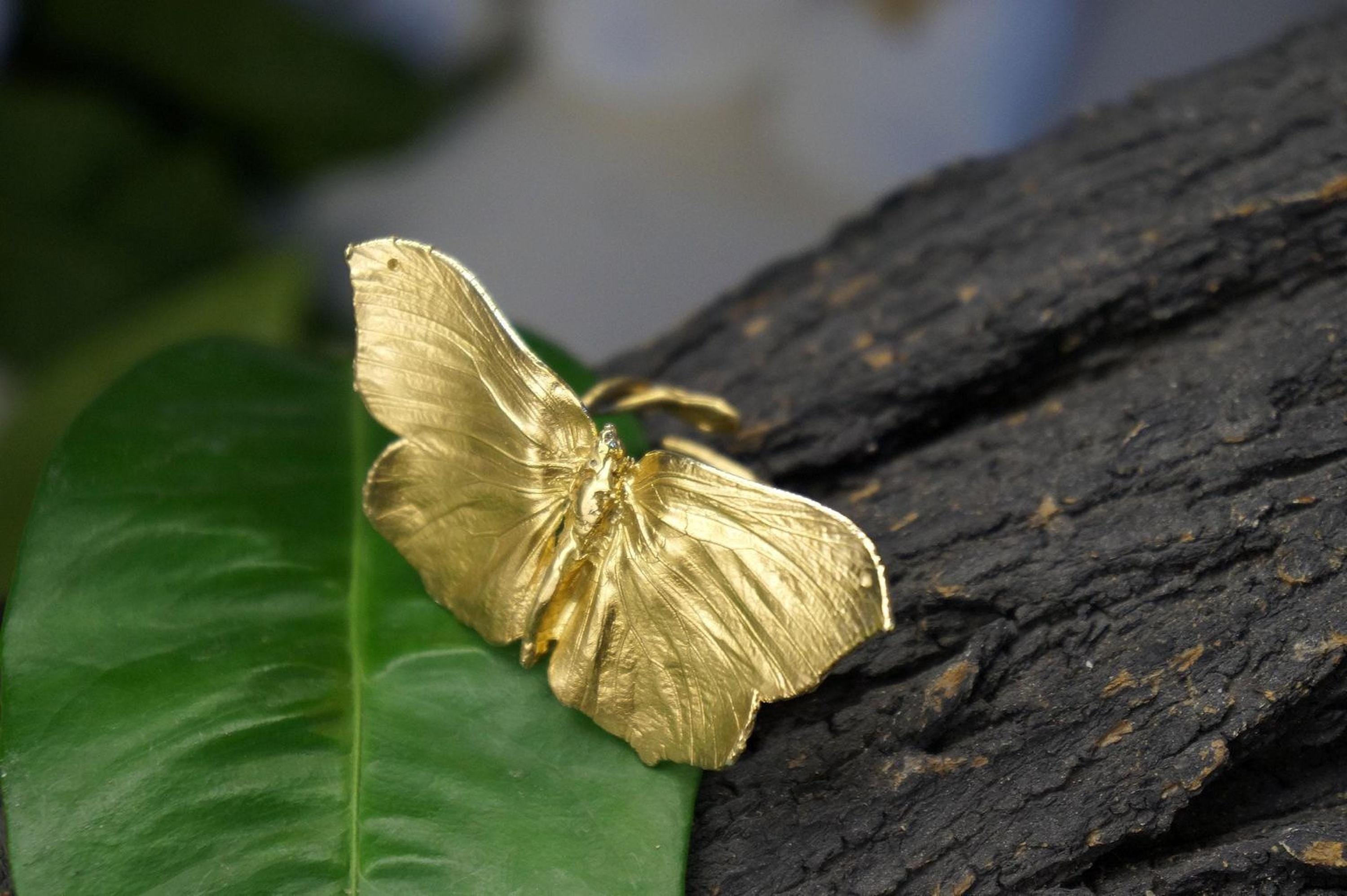 Real Butterfly Ring, 14K Gold Plated Brass Jewelry, Handmade Statement Jewelry Gift, Birthday Gift for Women, Nature Inspired Fashion