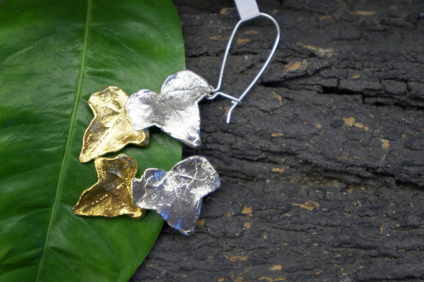Real Ivy Leaf Earrings, Handmade Nature Jewelry, Organic Forest Studs or Dangles, Gift for Luck & Prosperity, Sterling Silver 925