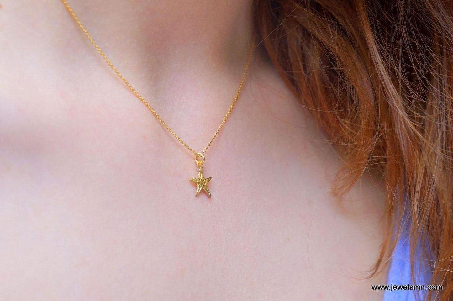 Minimalist Starfish Necklace, Handmade Sea Jewelry, Organic Beach Pendant, Gift for Health and Longevity, Gold on Sterling Silver 925