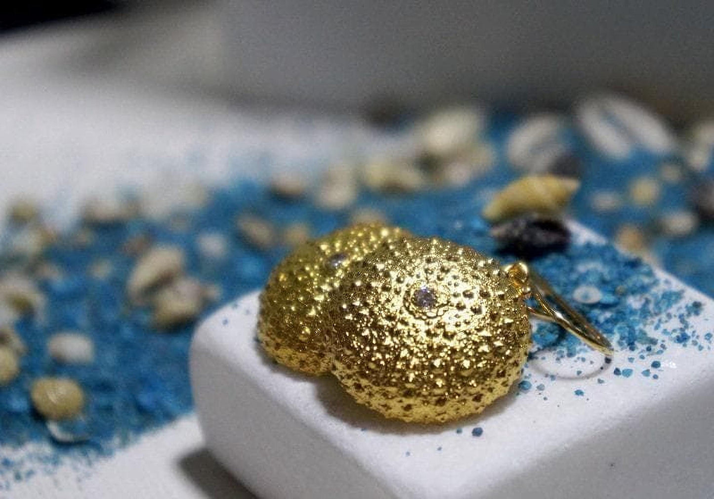 Gold Sea Urchin Necklace, Handmade Statement Jewelry, Organic Nature-Inspired Pendant, Gift for Health and Longevity, Sterling Silver 925