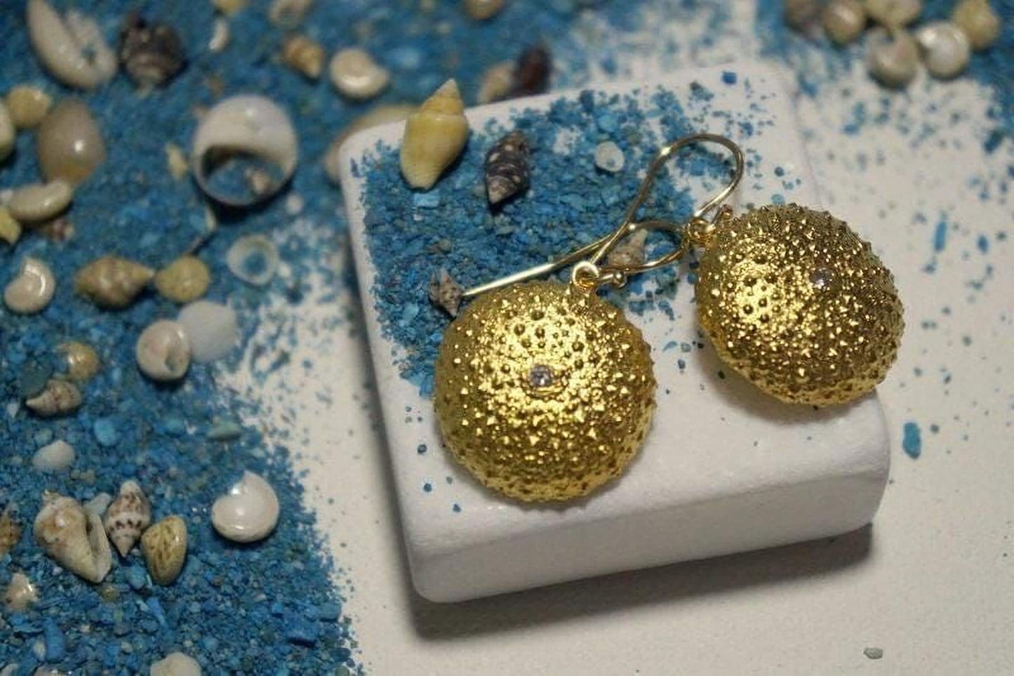 Gold Sea Urchin Necklace, Handmade Statement Jewelry, Organic Nature-Inspired Pendant, Gift for Health and Longevity, Sterling Silver 925