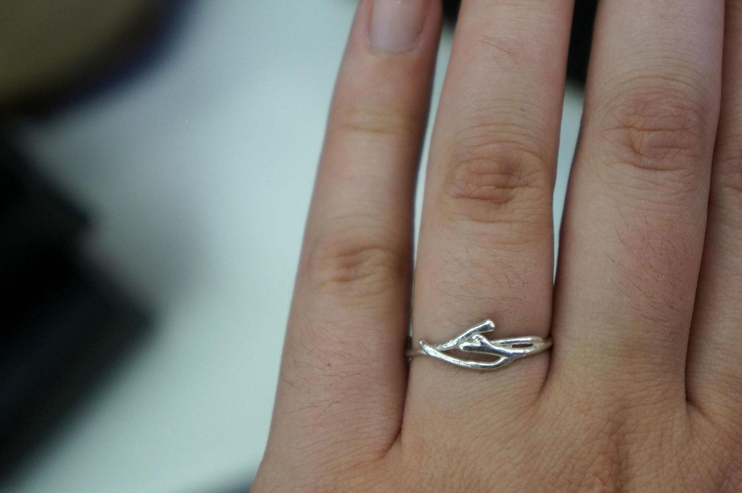 Real Jasmine Branch Gold Ring, Handmade Minimalist Nature Jewelry, Organic Forest Twig Band, Gift for Purity, Sterling Silver 925