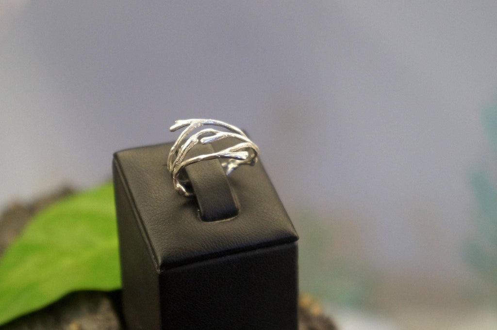 Real Jasmine Branch Gold Ring, Handmade Minimalist Jewelry, Organic Nature Band, Gift for Health & Purity, Sterling Silver 925
