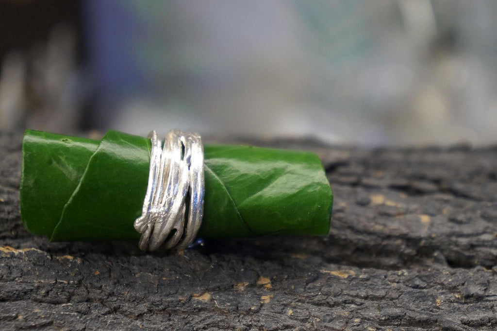 Real Pine Branch Ring, Handmade Nature Jewelry, Organic Tree Band, Boho Gift for Resilience & Health, Eco Sustainable Sterling Silver 925