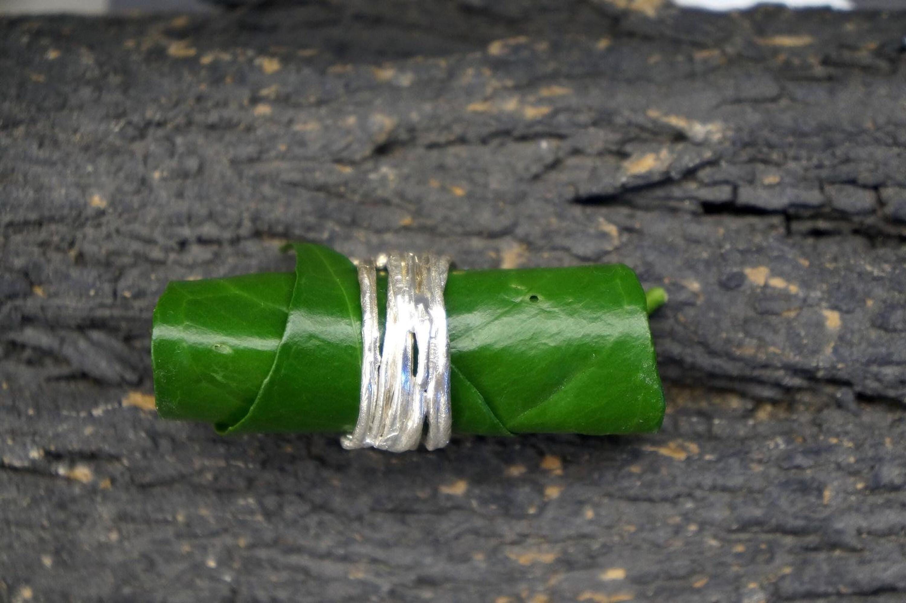 Real Pine Branch Ring, Handmade Nature Jewelry, Organic Tree Band, Boho Gift for Resilience & Health, Eco Sustainable Sterling Silver 925