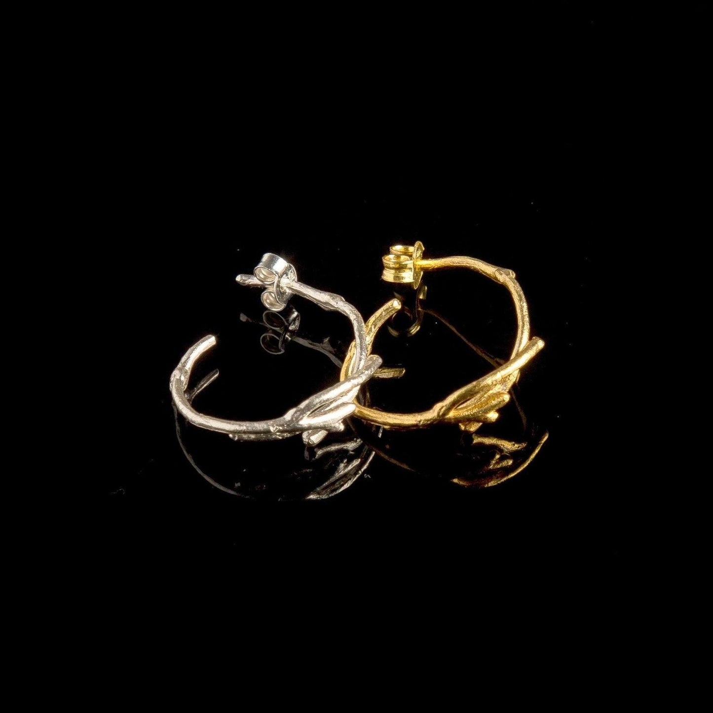 Solid Gold Jasmine Branch Earrings, Handmade Twig Jewelry, Organic Minimalist Hoops, Gift for Purity & Longevity, Real Gold (9K, 14K, 18K)