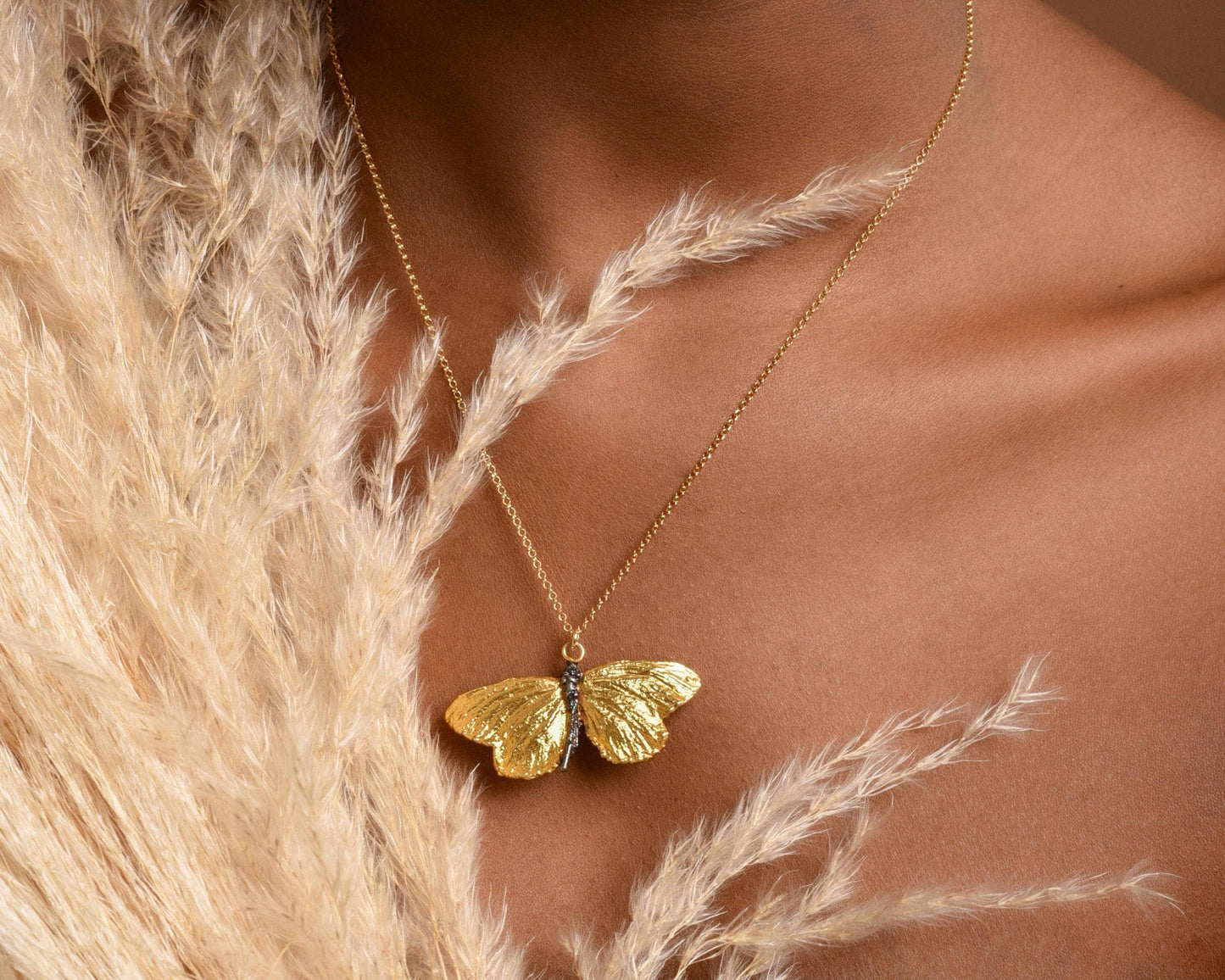 Gold Butterfly Necklace, Handmade Nature Jewelry, Organic Statement Pendant, Gift for Resilience and Renewal, Sterling Silver 925