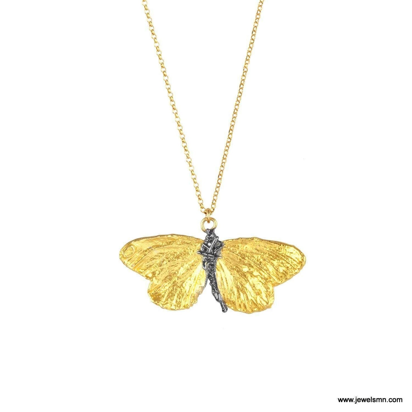 Gold Butterfly Necklace, Handmade Nature Jewelry, Organic Statement Pendant, Gift for Resilience and Renewal, Sterling Silver 925